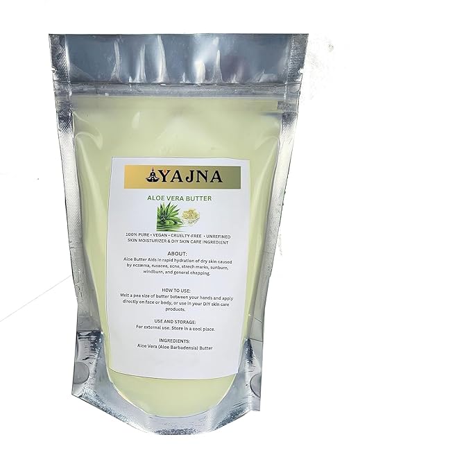 Yajna Organic Raw Aloe Vera Butter 100% Pure,Natural & Unrefined| Skin Moisturizer For Face, Body & Hair| 8 OZ/230 GM Ivory/White Grade A | DIY Creams, Balms, Lotions, Soaps| Softens Dry & Tough Skin