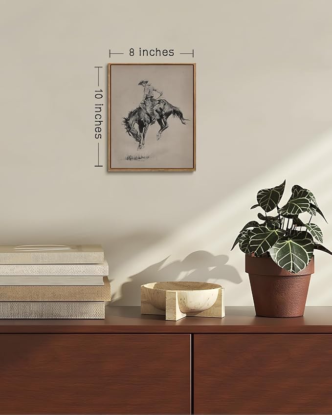 ZZLWBKGL Western Wall Decor Bronco Buster Canvas Art Cowboy Framed Wall Art | Vintage Artwork Farmhouse Picture Retro Country West Paintings for Living Room Bedroom 8x10in