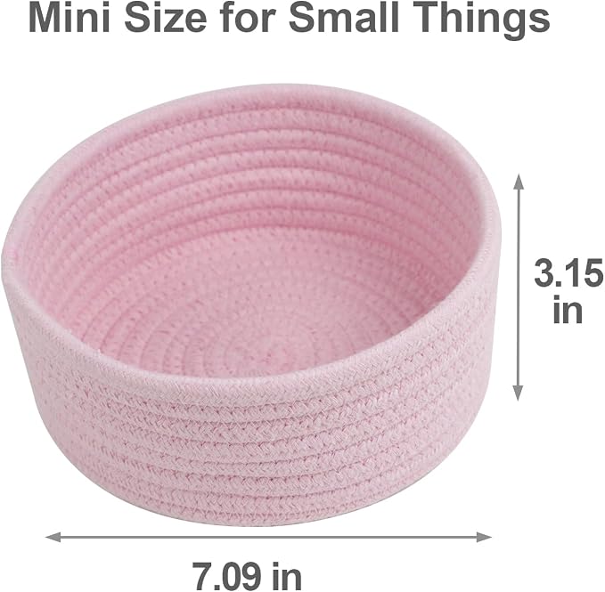 Small Woven Cotton Rope Baskets, Set of 3, Pink | Mini Round Baskets, Gift and Storage Baskets, Nursery Organizer, Bathroom Countertop Bins, Decorative Boho Decor