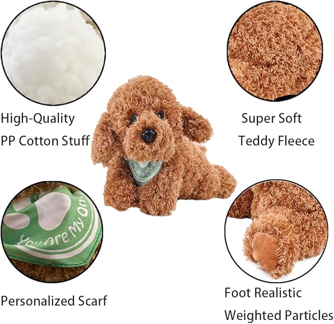 Dog Stuffed Animal, Golden Doodle Puppy Plush Toy with Realist Weighted Soft Dog Stuffed Gift for Kids，11 inches (Brown Color)