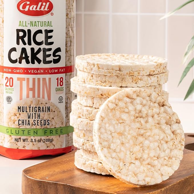Galil Ultra-Thin Natural Rice Cakes Lightly Salted | Vegan, All-Natural, Non-GMO, Kosher, Low Fat, Gluten Free Natural Snack | Ultra Thin Rice Cake Snacks | Healthy Crunchy Snack | Pack 3 (3.5 oz)