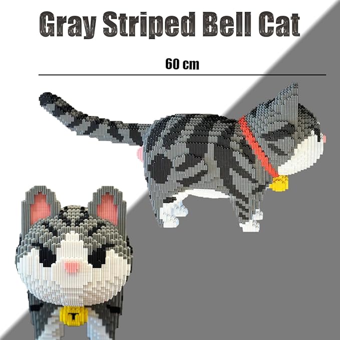 HONLANCH Animal Gray Striped Bell Cat Micro Building Blocks Set（8000PCS） Gift for Adults and Kids