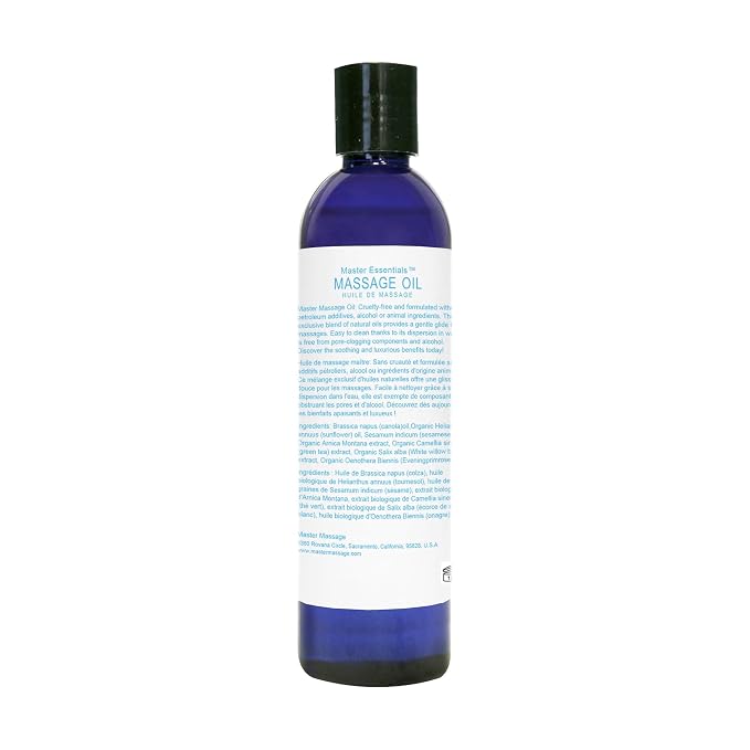 Master Massage Unscented Organic Massage Oil - 8 fl oz, Water-Soluble Blend, Skin-Nourishing Formula, Perfect for Massage Therapy and Home Use, Pack of 4