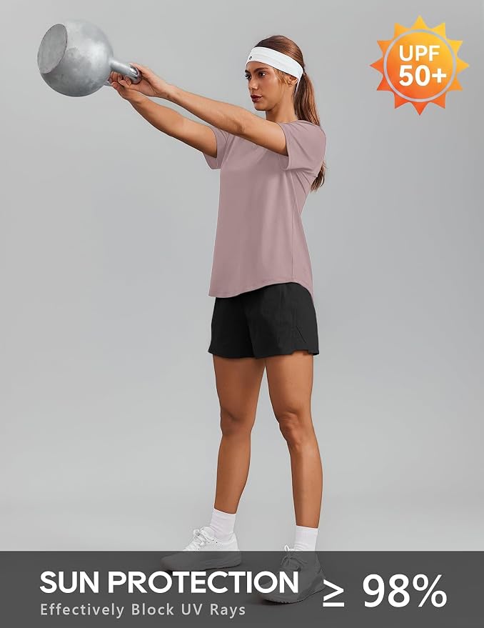 PINSPARK Soft Workout Tops for Women Short Sleeve V Neck Moisture Wicking UPF 50+ Sun Protection Quick Dry Gym Shirts