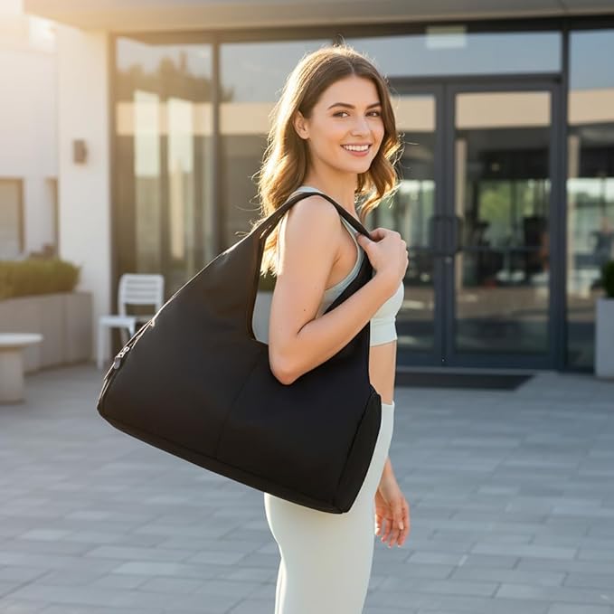 Forestfish Yoga Gym Bag For Women With Shoes Compartment & Wet Dry Storage Pockets Lightweight Duffel Bag, Black