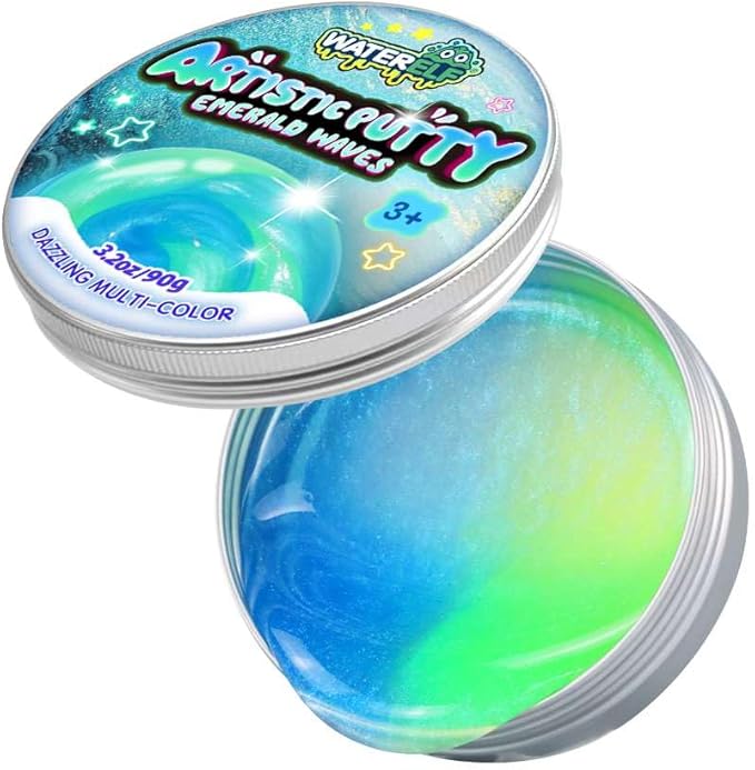 WATERELF Putty for Kids, Fidget Stress Relief Play Putty for Boys Girls Adults, Non-Sticky Therapy Toys - 3.11 Inch 3.2 Oz - P009-Blue/Green