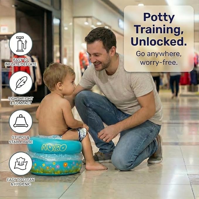 Travel Potty Seat for Toddlers - Inflatable Portable Toilet Kids Chair, Foldable Compact Lightweight Potty for Camping Road Trips, Outdoor Car Travel, Holds 66 lbs and 20 Durable Disposable Bags