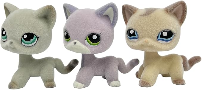 3pcs/Set Custom Flocked Pet Shop Toys Short Hair Cat Kitten Collie Great Dane Cocker Spaniel Dachshund Puppy Dog OOAK Compatible with LPS (#1024 and #2094 and #391)