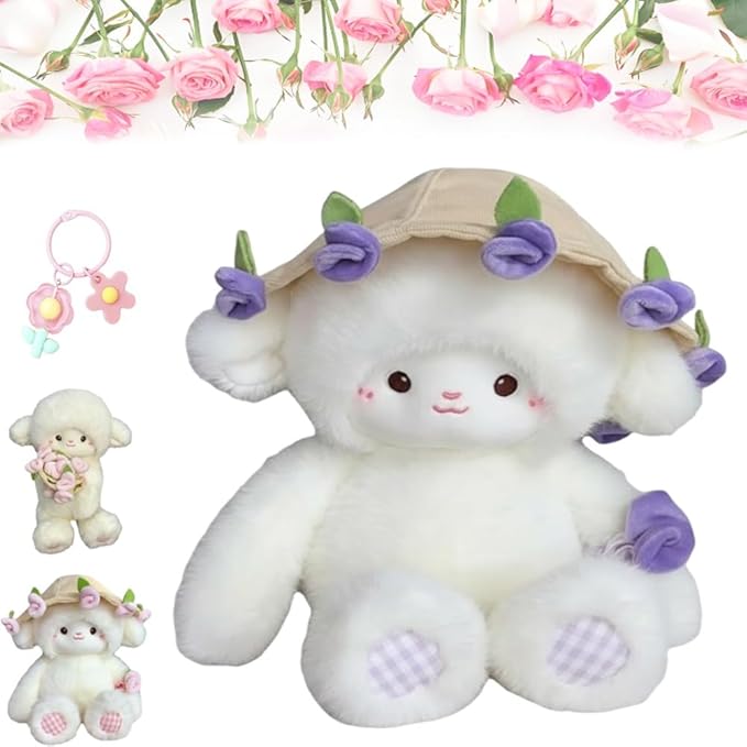 Baby Sheep Bouquet, 11.8IN Rose Baby Sheep Bouqet Plush Toy with Removable Hat Turn into a Bouquet, Hand-Flower Cute Sheeps Stuffed Lamb Plush Toy for Home Bedroom Decor, Holiday Birthday Gifts(#B)