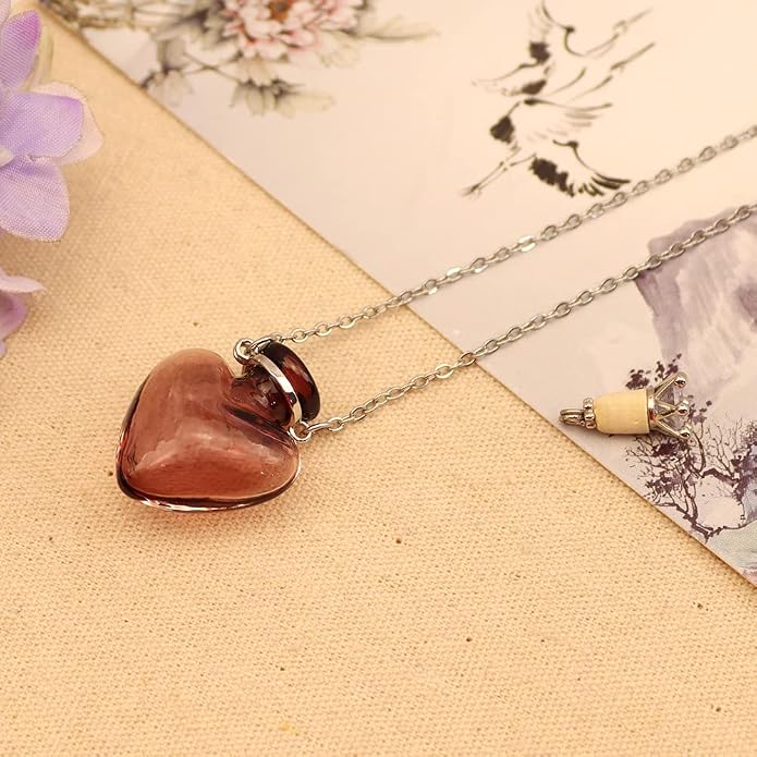 1PC 1PC Colorful Heart Vial Perfume Bottle Necklaces Stainless Steel Chain Make a Wish Aroma Essential Oil Diffuser Pendant necklace Women Jewelry