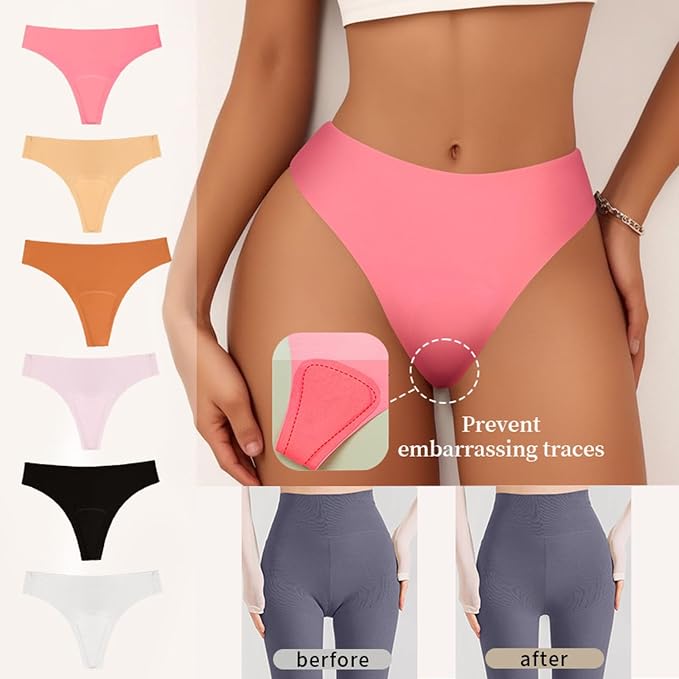 6Pcs Seamless Camel Toe Cover Thong, Invisible Workout Panty Liners, No Show Soft Comfy Underwear for Women, Perfect for Yoga