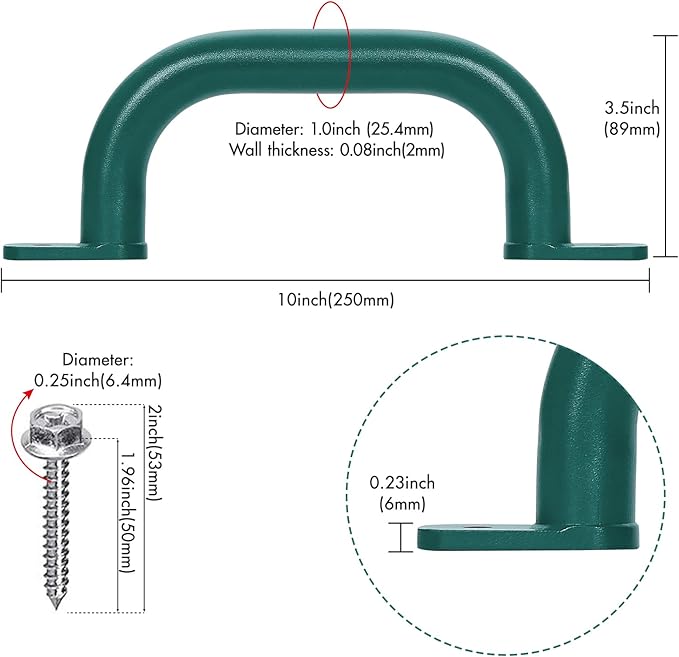 2 Pack 10'' Playground Accessories Handles Green, Outdoor Playset Grab Handles, Swing Set Hardware Kit Handles, Kids Grab Bar for Playhouse,Treehouse, Jungle Gym