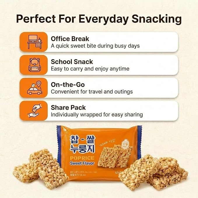 Korean Crunchy Baked Seaweed Rice Crackers (Sweet Pop Rice 10.2oz) | Crunchy baked korean crackers & pop rice; alternative to japanese rice crackers; traditional crispy nurungji snack packs