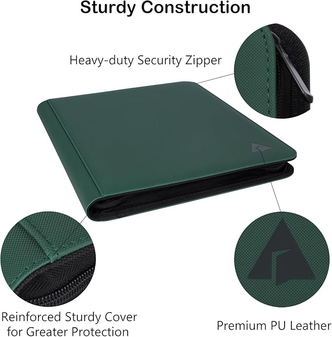 Top loader Binder, Holds 432 Top Loaders, 9 Pockets Top Loader Binder with Sleeves for Cards in 3'' x 4'' Top loaders -Green