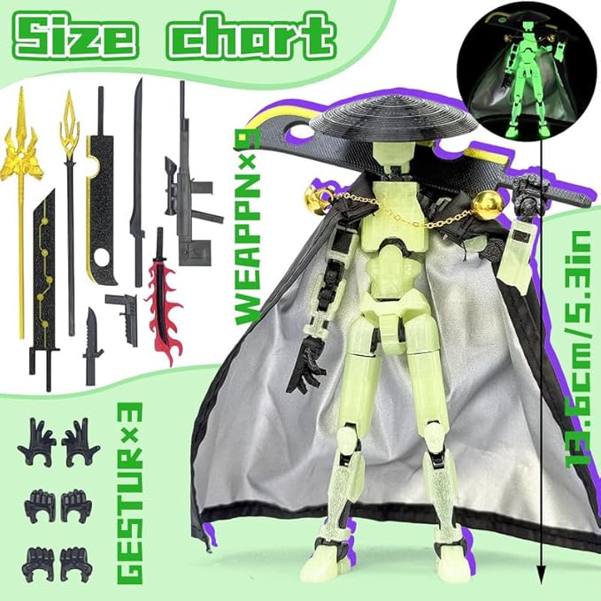 Assembly Completed T13 Action Figures,T 13 Action Figure, Robo 13 3D Printed Action Figure - The Ultimate Hero for Action-Packed Playtime,5.2 Inch (Green (Glows in The Dark))