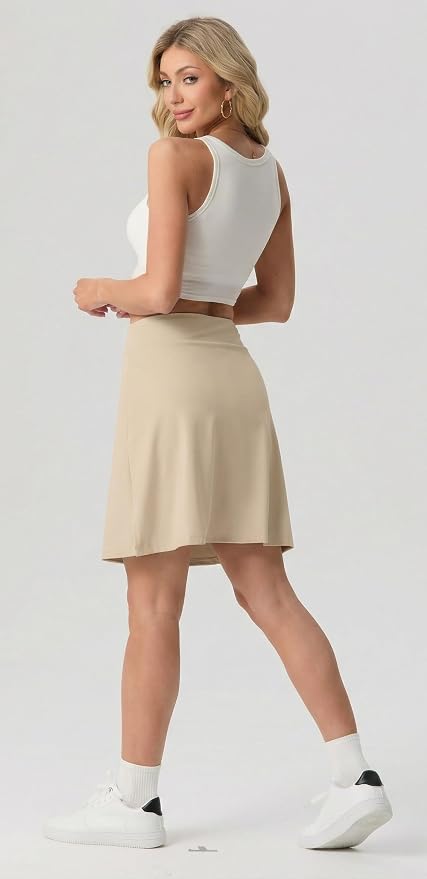 PrinStory 19" Tennis Skirt for Women Athletic Skort with Zipper Pockets | Workout Skort, Built-in Shorts, High Waisted, Split Hem, Knee Lentgh, Golf, Pickleball, Sports