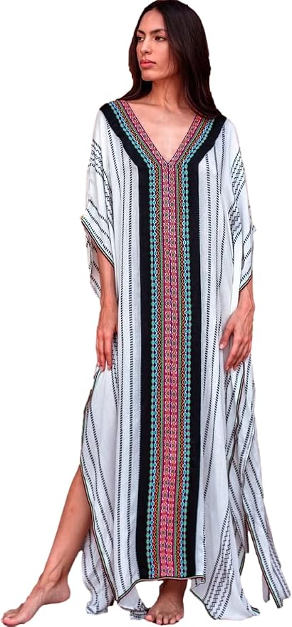 Venasha Womens Caftan Floral Print Kaftan Dress Short Sleeve Swimsuit Cover up Loungewear for Summer