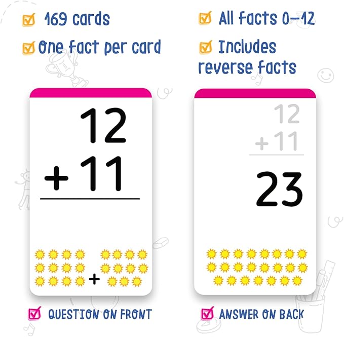 merka Preschool Math Flashcards - 169-Count Multicolor Set, Addition & Subtraction - Kindergarten Math Flash Cards with Pictures - Homeschool & Classroom Supplies