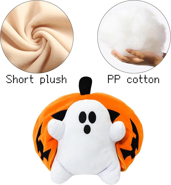 Halloween Pumpkin Ghost Plush Toy with Zipper – Cute Jack-o’-Lantern Ghost Pillow Decoration – Soft and Cuddly for Boys and Girls Plush Toy (Halloween Plush-A)