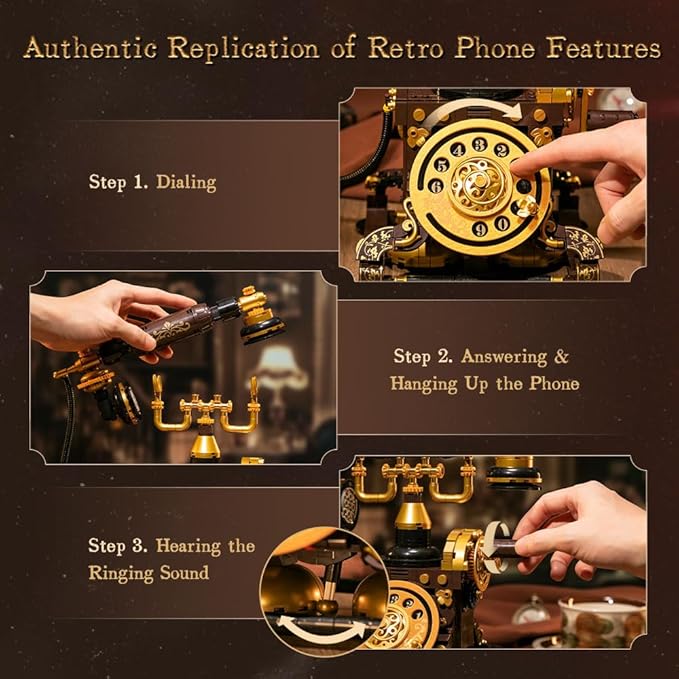 Retro Phone Building Blocks Set for Adults, Vintage DIY Telephone Model Kit with Realistic Design, Creative Home Decor Gift, Ideal Gifts for Collectors & Hobbyists