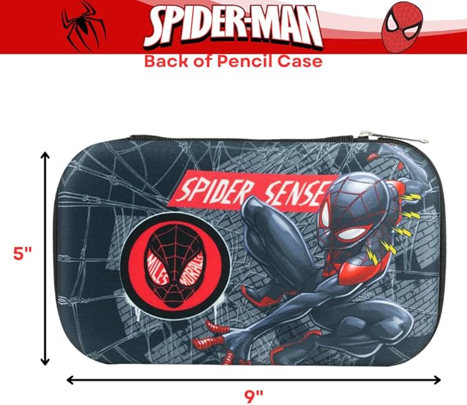Innovative Designs Marvel Avengers Spiderman Pencil Case Set with Stickers and Gel Pens for Kids, Molded with Zip Closure, Black