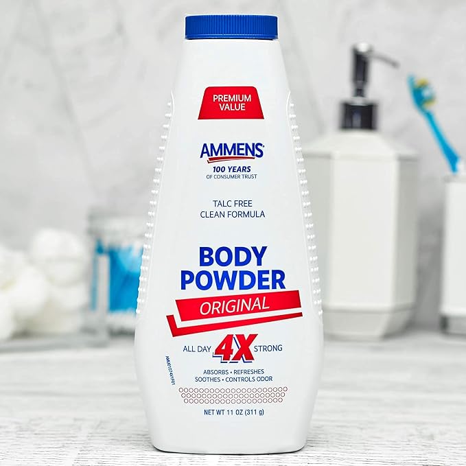 Ammens Body Powder Original – Talc-Free Clean Formula, All-Day 4X Strong Protection, 11 oz (Pack of 4)