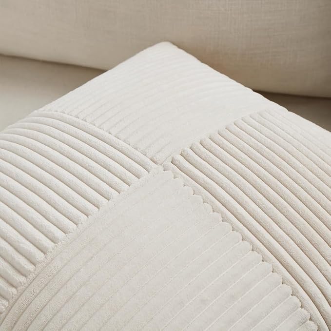 Fancy Homi 2 Packs Cream Lumbar Decorative Throw Pillow Covers 12x20 Inch for Living Room Couch Bed Sofa, Rustic Farmhouse Boho Home Decor, Soft Striped Corduroy Rectangle Accent Cushion Case 30x50 cm