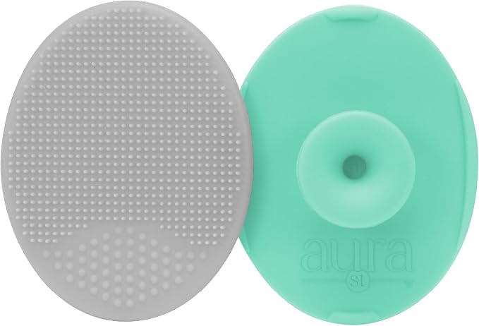 S&T INC. Exfoliating and Massaging Cradle Cap Bath Brushes for Baby, Silicone - 2 Inch x 2.5 Inch, Grey and Teal, 2 Pack