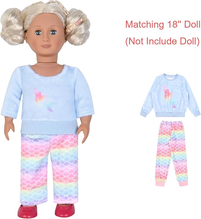 QPANCY Matching Doll & Girls Fleece Pjs Set kids Fall Winter Long Sleeve Sleepwear 2 Piece Pajamas