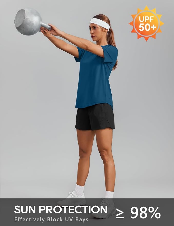 PINSPARK Soft Workout Tops for Women Short Sleeve V Neck Moisture Wicking UPF 50+ Sun Protection Quick Dry Gym Shirts