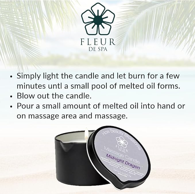 FLEUR DE SPA Massage Oil Candle – 6oz with Pour Spout – Made in USA – All Natural Coconut & Soy Blend – Melts to Warm, Alluring & Hydrating Body Oil – Perfect Spa & Gift Candle (Leather)