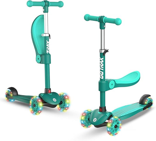 Gotrax KS3 Kids Kick Scooter, LED Lighted Wheels, Adjustable Height Handlebars and Removable Seat, Lean-to-Steer & Widen Anti-Slip Deck, 3 Wheel Scooter for Kids Ages 2-8 and up to 110 Lbs