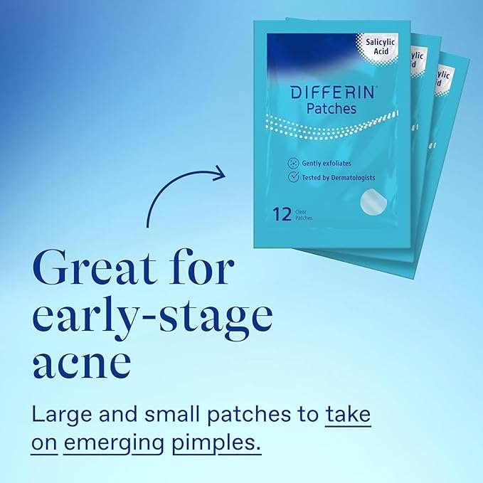 Differin Acne Patches,Pimple Patches for Acne Prone Skin,Formulated with Salicylic Acid and Centella,Fast Triple Action Power Patch for Day & Night,Dermatologist Tested,36 Count (Pack of 12)