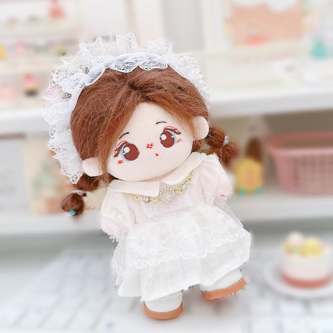 niannyyhouse 10cm-15cm Plush Doll Clothes White Headdress Dress Accessories Compatible with 17cm Labubu Doll