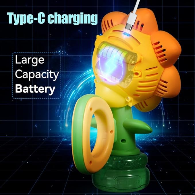 Sunflower Bubble Machine for Kids Automatic Flower Bubble Toy with Colorful Lighting for Toddlers Handheld 20000+Bubbles 3 Modes Fun Swing Dance Bubble Maker Blower Blaster Outdoor Toys Type-C Green