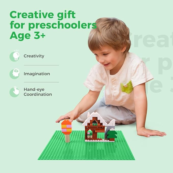 Classic Baseplates Building Plates-8 Pack 10" x 10" Building Boards,100% Compatible with All Major Brands and Activity Table, Creative Platforms Mats for Toy Bricks,Green