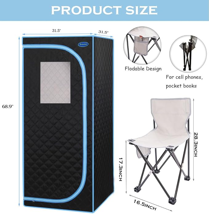 1 Person Portable Infrared Sauna, Full Size Portable Sauna Tent for Home, 1,020watt, Far Infrared Sauna Tent,with Heating Foot Pad,Portable Chair, L31.5 x W31.5 x H68.9