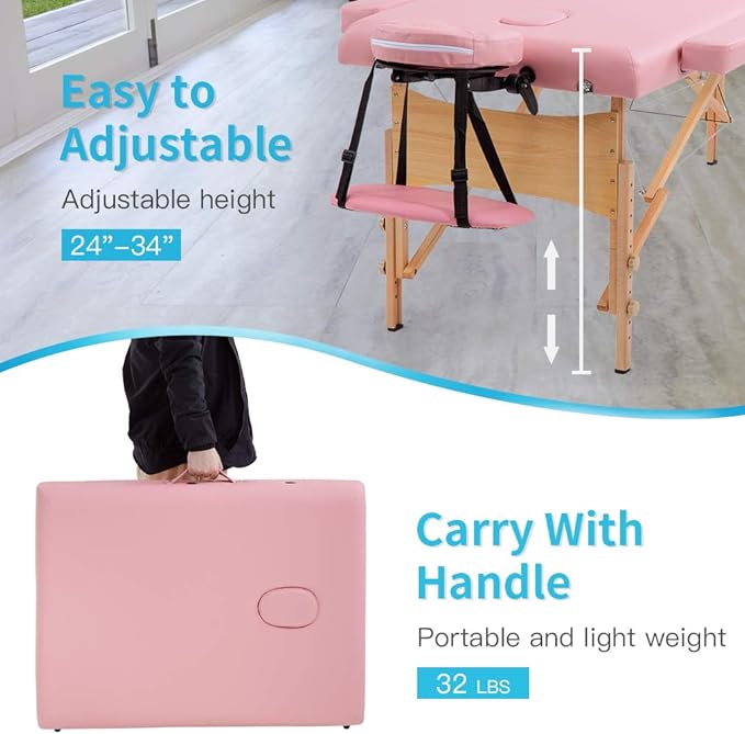 BestMassage Massage Bed Portable Massage Table 28 inch Wide Lash Bed Height Adjustable 2 Folding Spa Table with Non-Woven Bag for Spa Footmassage Facial CareSpa Tattoo