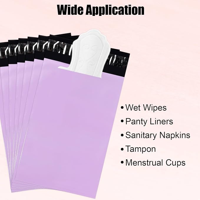 Sanitary Napkin Disposal Bags 100 Pcs Period Bag 5.9'' x 9.1'' Self-Sealing Odor-Proof Great Adhesion Rectangular Plastic for Feminine Hygiene Tampon Pad (Purple)