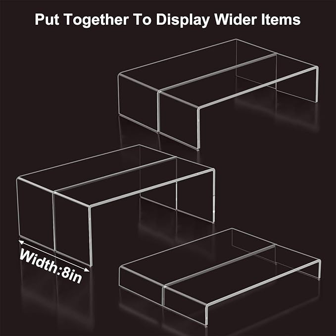 Acrylic Display Risers,12'' Large Display Stands, Thickened to 0.2''(5mm) Stackable Acrylic Shelf for Perfume Display, Clear Risers for Cupcake Stand,Pop Figurines,Tumbler,Food (Clear, 6PCS)