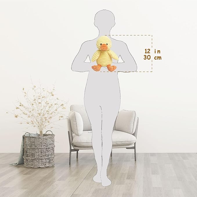 Corduroy Duck Plush Stuffed Animal, Cute Furry Yellow Duck Toy, Soft Cuddly Plushie Hugger Toy for Boys Girls, Gifts for Kids or Girlfriend, 12 Inches