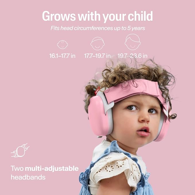 Alpine Muffy Baby Comfort - Protects Hearing for Babies and Toddlers - CE & ANSI Certified - Headband for Safe fit & Comfort - Adjustable for Ages 3-48 Months - 24dB Sound Reduction, Pink
