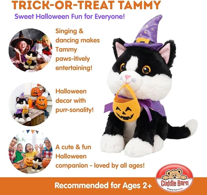 Cuddle Barn - Spook Jr & Trick-or-Treat Tammy Bundle of 2 | Halloween Animated Tuxedo Cat & Singing Ghost |Stuffed Animal Plush Toy