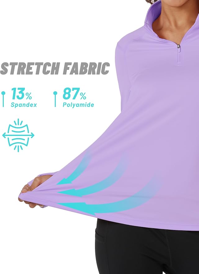 TACVASEN Women's Quarter Zip Sweatshirt Fleece Long Sleeve Workout Pullover | Lightweight Breathable Thermal Fabric,Mock Neck Design,Athletic Tops,Ideal for Gym Running Activities