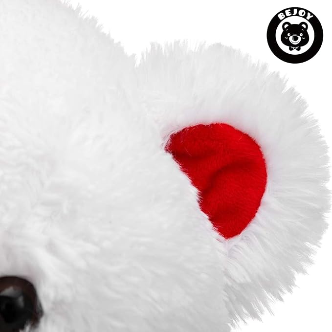 BEJOY Teddy Bear Stuffed Animals Plush Bear Holding Rose Soft Plush Toy Gifts 16 inches White