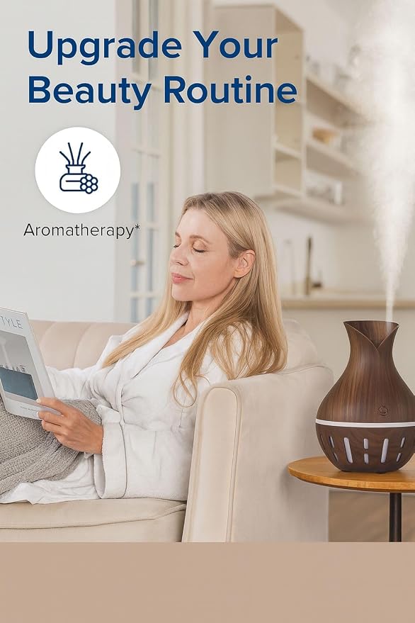 300ML Air Humidifier & Aroma Diffuser Home Fragrance Room Decor Essential Oil Diffuser Humidifiers for Bedroom Cool Mist 7 LED Light Car Air Freshener (Black-2)