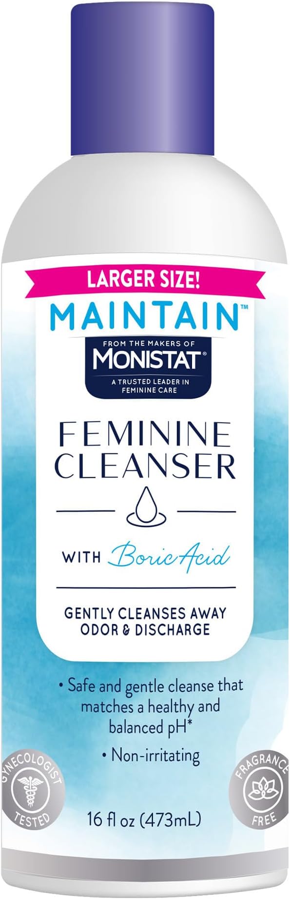 Monistat Boric Acid Feminine Wash, Fragrance-Free Intimate Wash for Women with Gentle pH-Balanced Formula, 16 Fl Oz