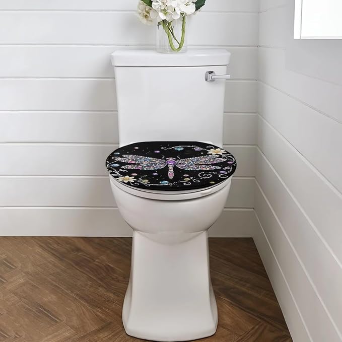 Dragonfly Toilet Seat Covers for Bathroom White Dragonfly Toilet Seat Cushion Cover Replacement for Bathroom Decor Machine Washable Toilet Lid Cover Elongated,Easy to Clean