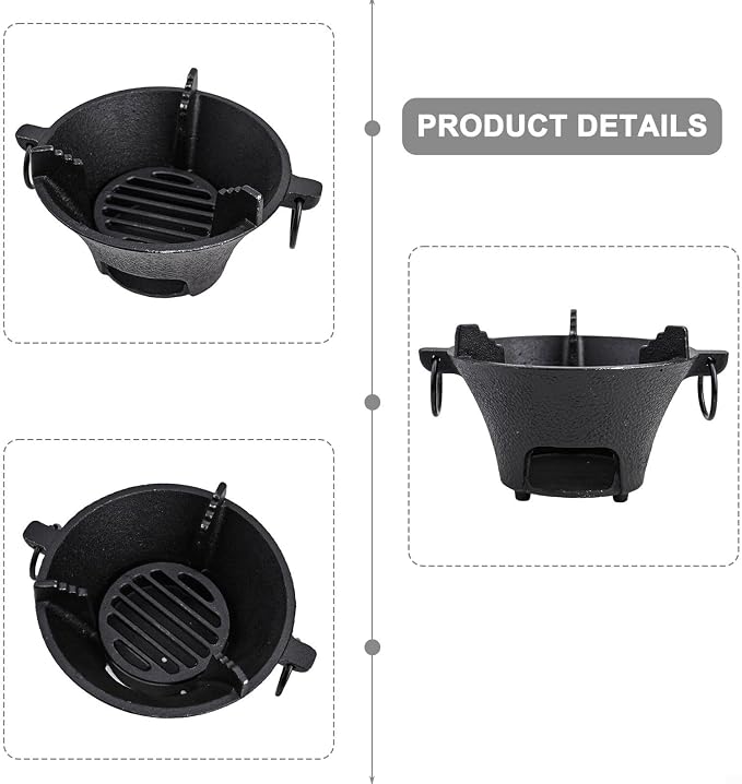 Cast Iron Charcoal Stove, Thick Base for Even Heat, Portable Korean BBQ Grill for Camping and Outdoor Picnics(16cm)