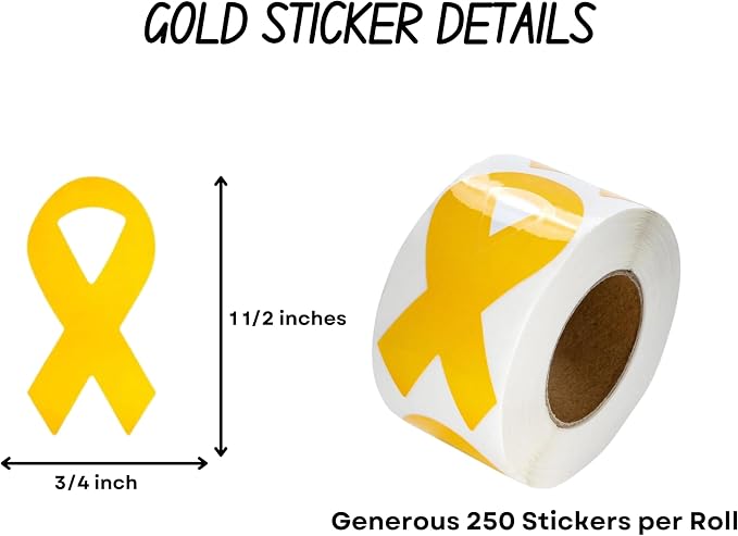 Gold Ribbon Stickers – Gold Ribbon Awareness Stickers Perfect for Childhood Cancer, Neuroblastoma Cancer and COPD Awareness, Events Decoration and Fundraising - 2 Rolls